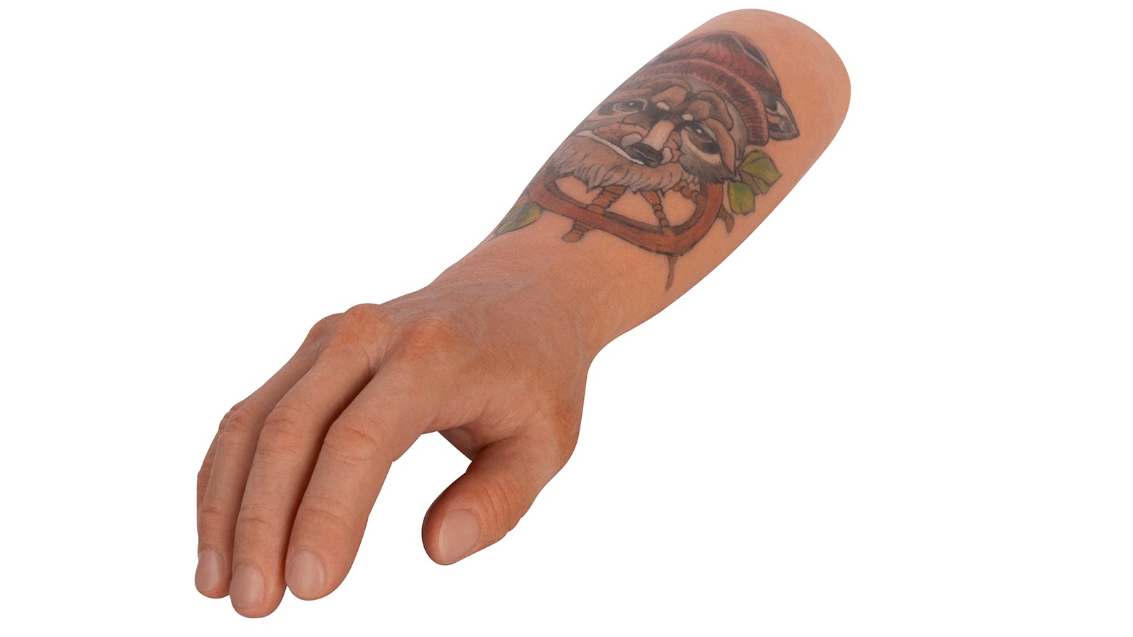 Un brazo de silicona con ilustraciones personalizadas para replicar un tatuaje