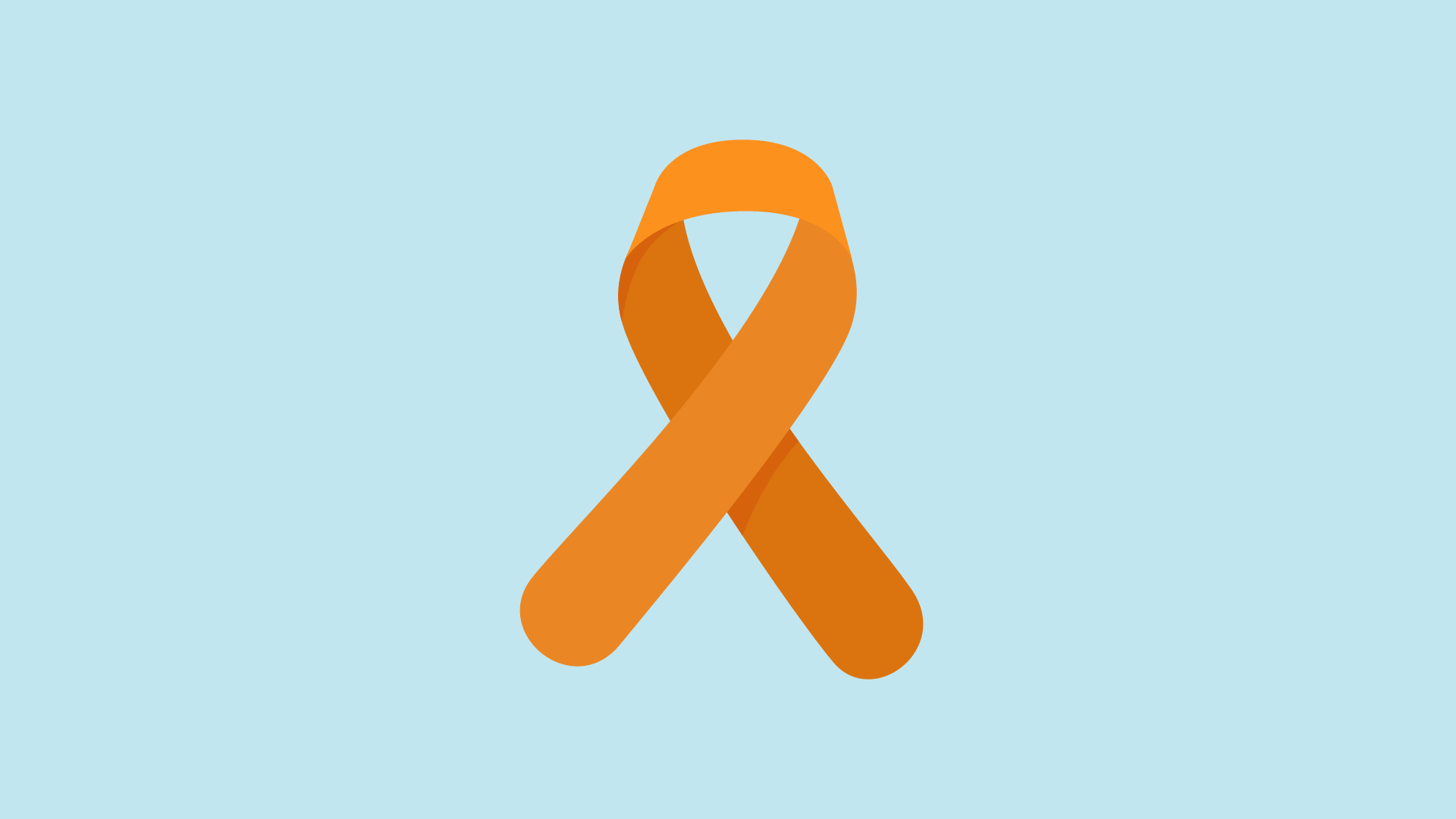 An orange ribbon on a blue background.