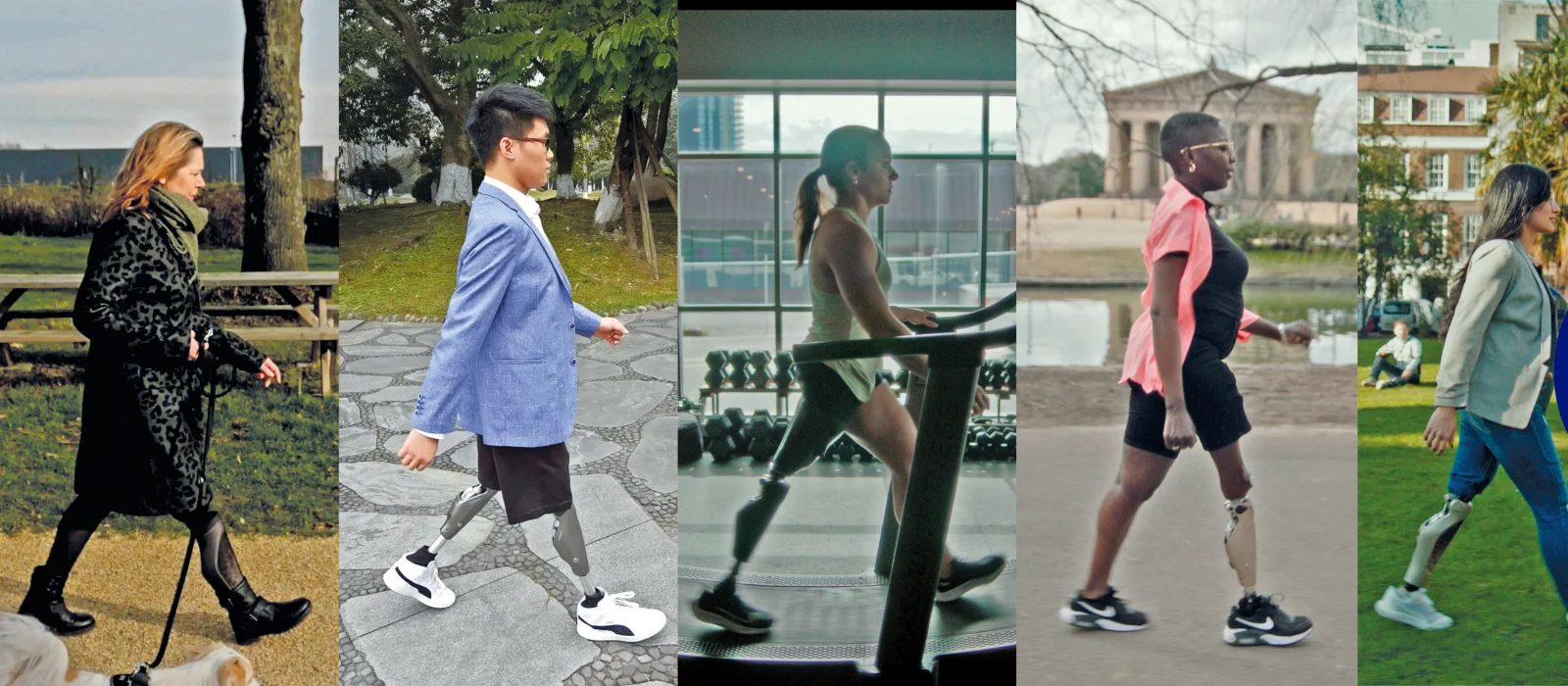 Various images showing different users of the Ottobock C-Leg 4 from different nationalities and backgrounds