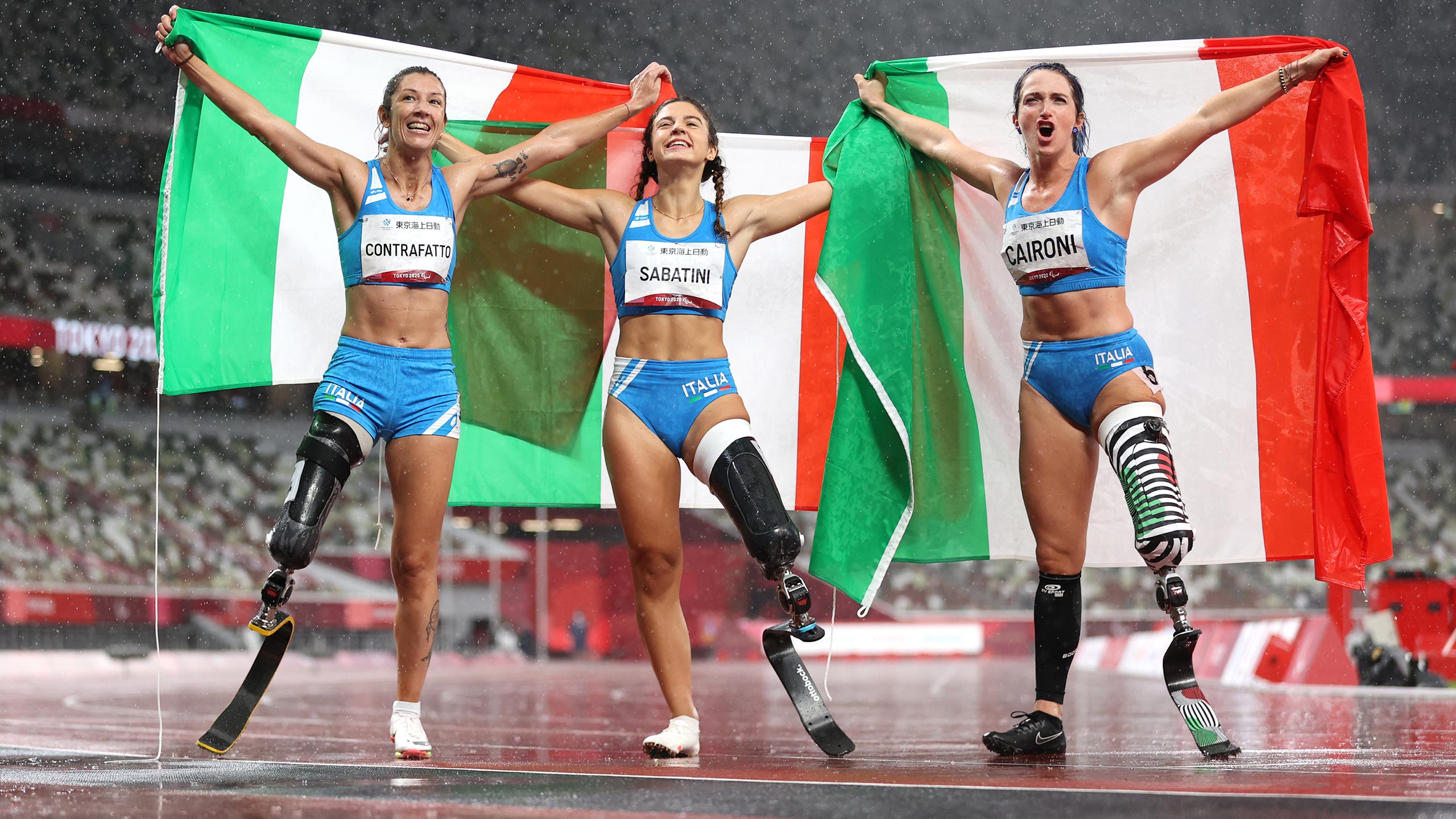 Ambra Sabatini, Martina Caironi e Monica Contrafatto per un podio tutto italiano nella finale dei 100 metri ai Giochi Paralimpici di Tokyo 2020