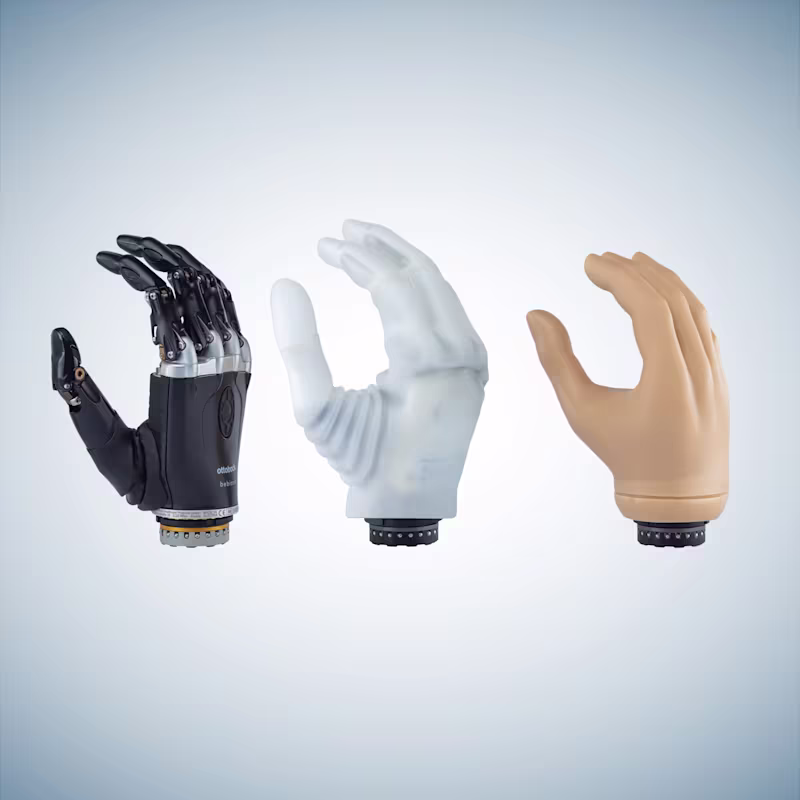 Myoelectric prosthetic hands: bebionic, michelangelo and speedhand.