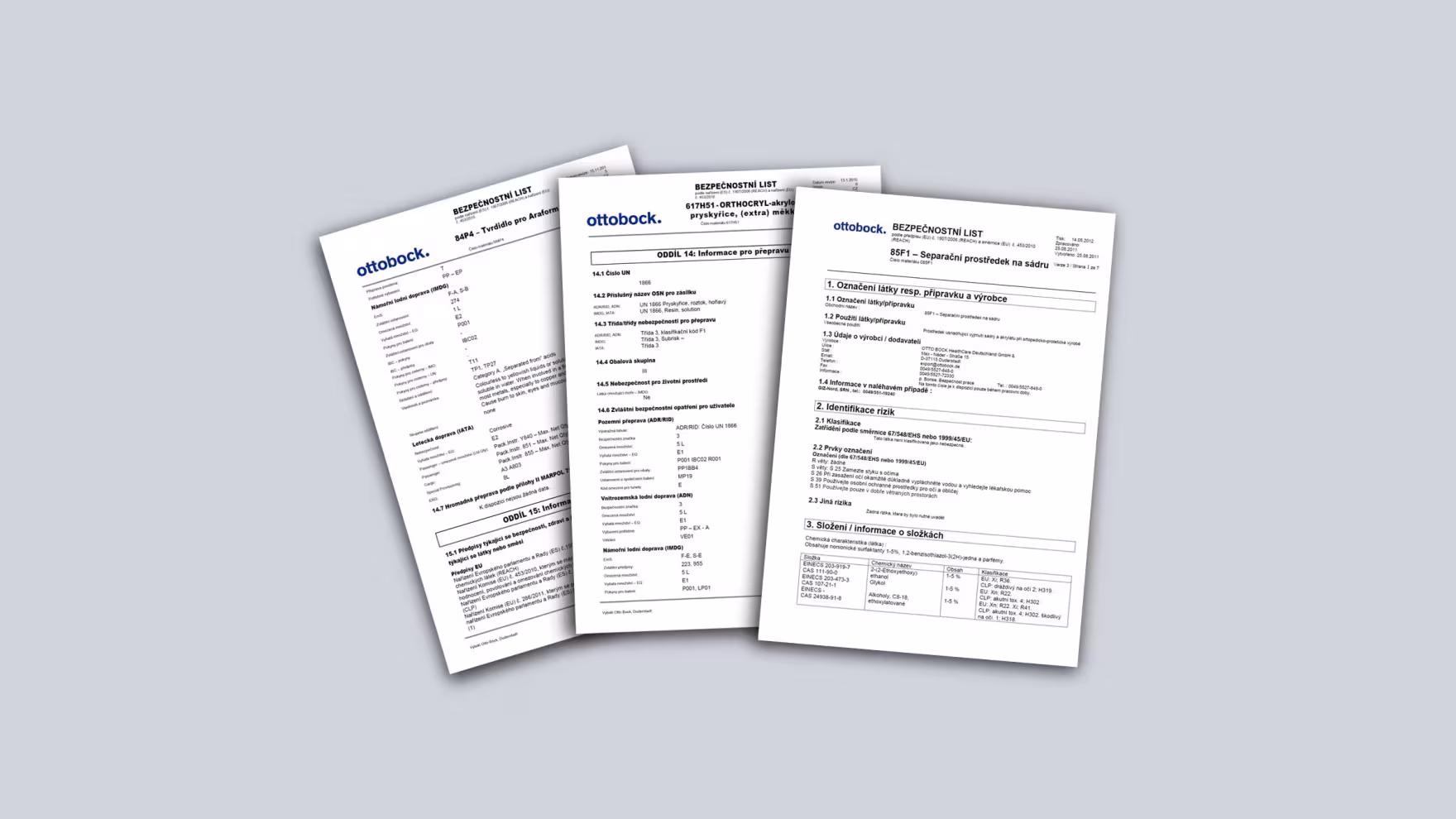 Bezpečnostné listy k produktom spoločnosti Ottobock.