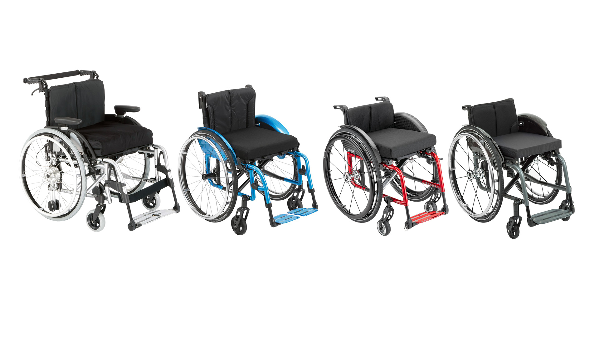 Ottobock Avantgarde wheelchair family cropped in front of a white Background