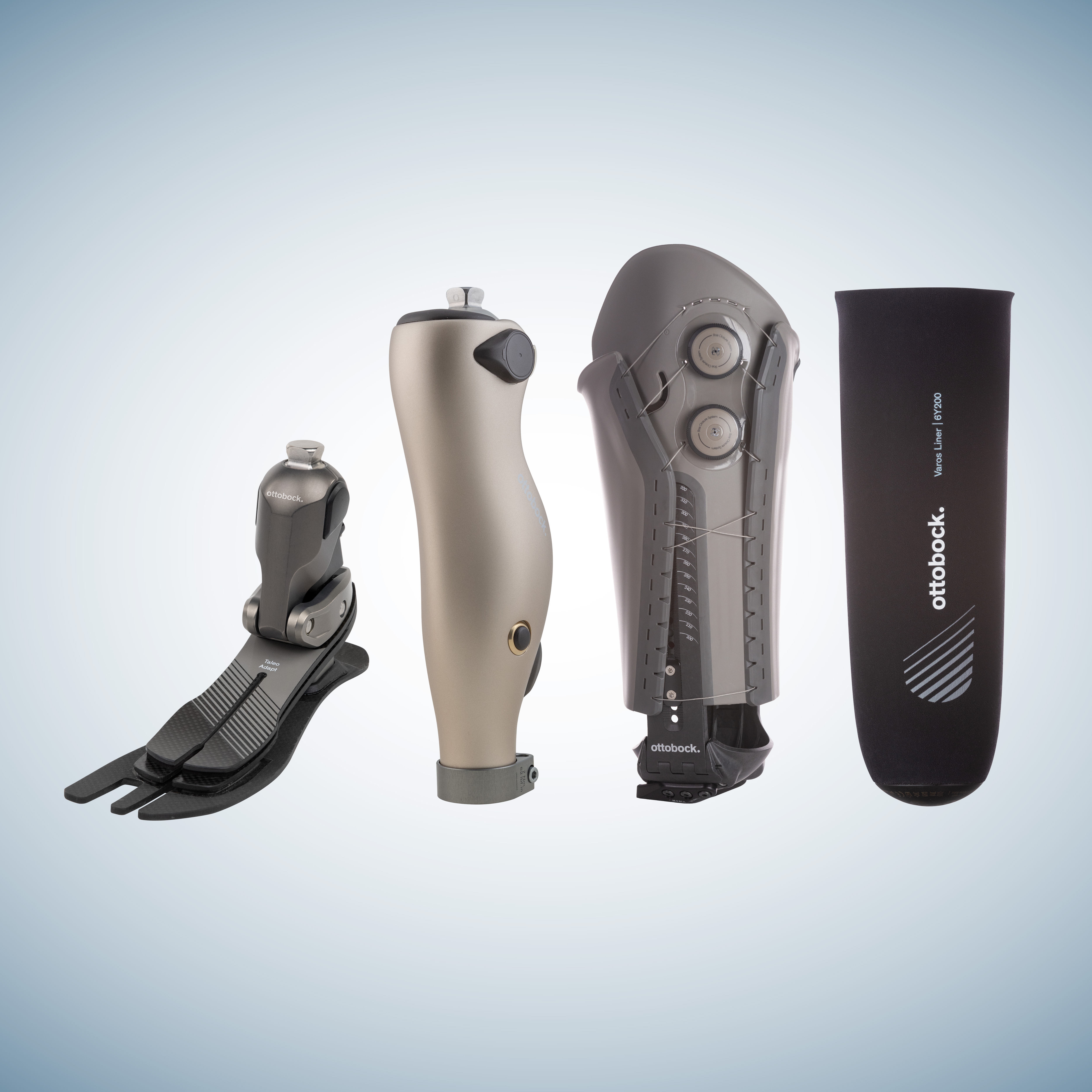 Ottobock Taleo Adapt prosthetic foot, Kenevo knee, and Varos socket with liner.