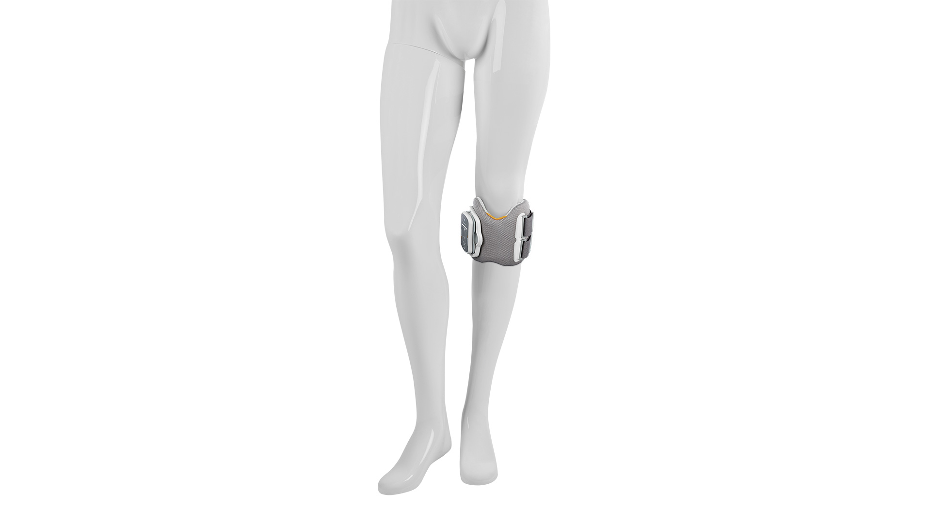 The L300 Go orthosis on the right leg of a decorative mannequin.