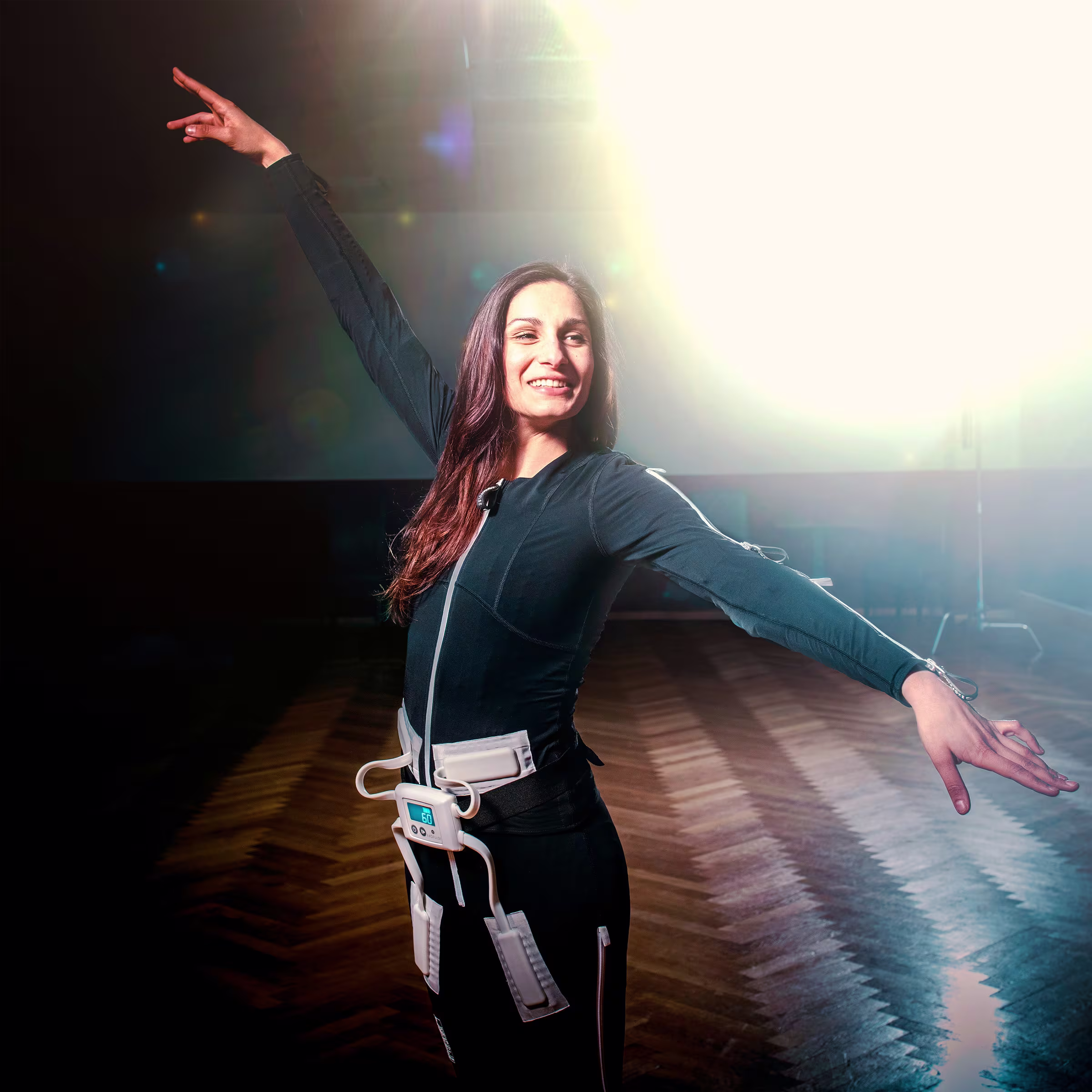 Multiple sclerosis patient wearing the Exopulse Mollii Suit