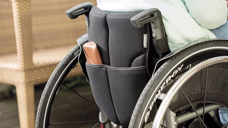 Back of the Avantgarde 4 showing some of the accessories that are available with the manual wheelchair