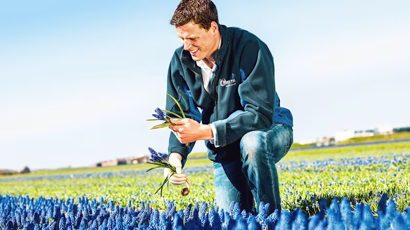 Ein Armprothesenträger arbeitet im Garten mit Blumen. Er trägt die Michelangelo Hand von Ottobock.