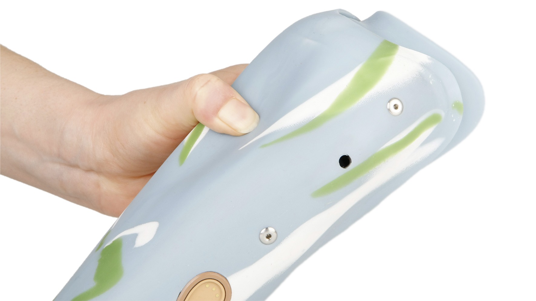 A person pressing into a flexible SiOCX upper limb socket