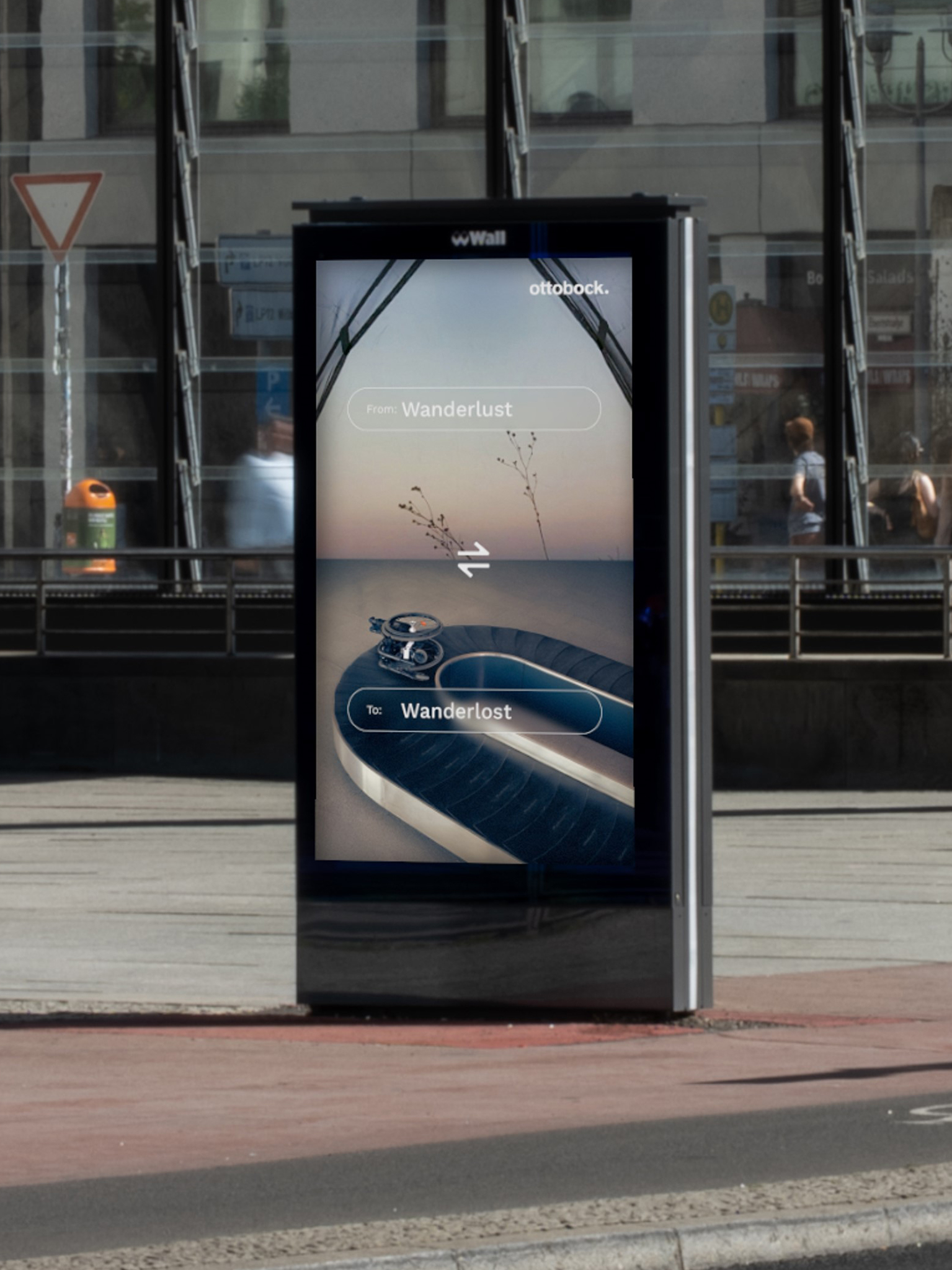 Digital street ad showing a winding path, highlighting the contrast between travel aspirations and real-world barriers.