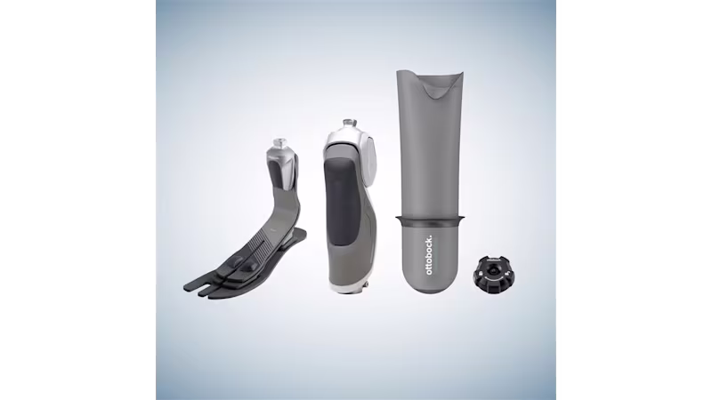 Taleo prosthetic foot, Dynion prosthetic knee, Skeo Sealing liner, and QuickValve suspension system.