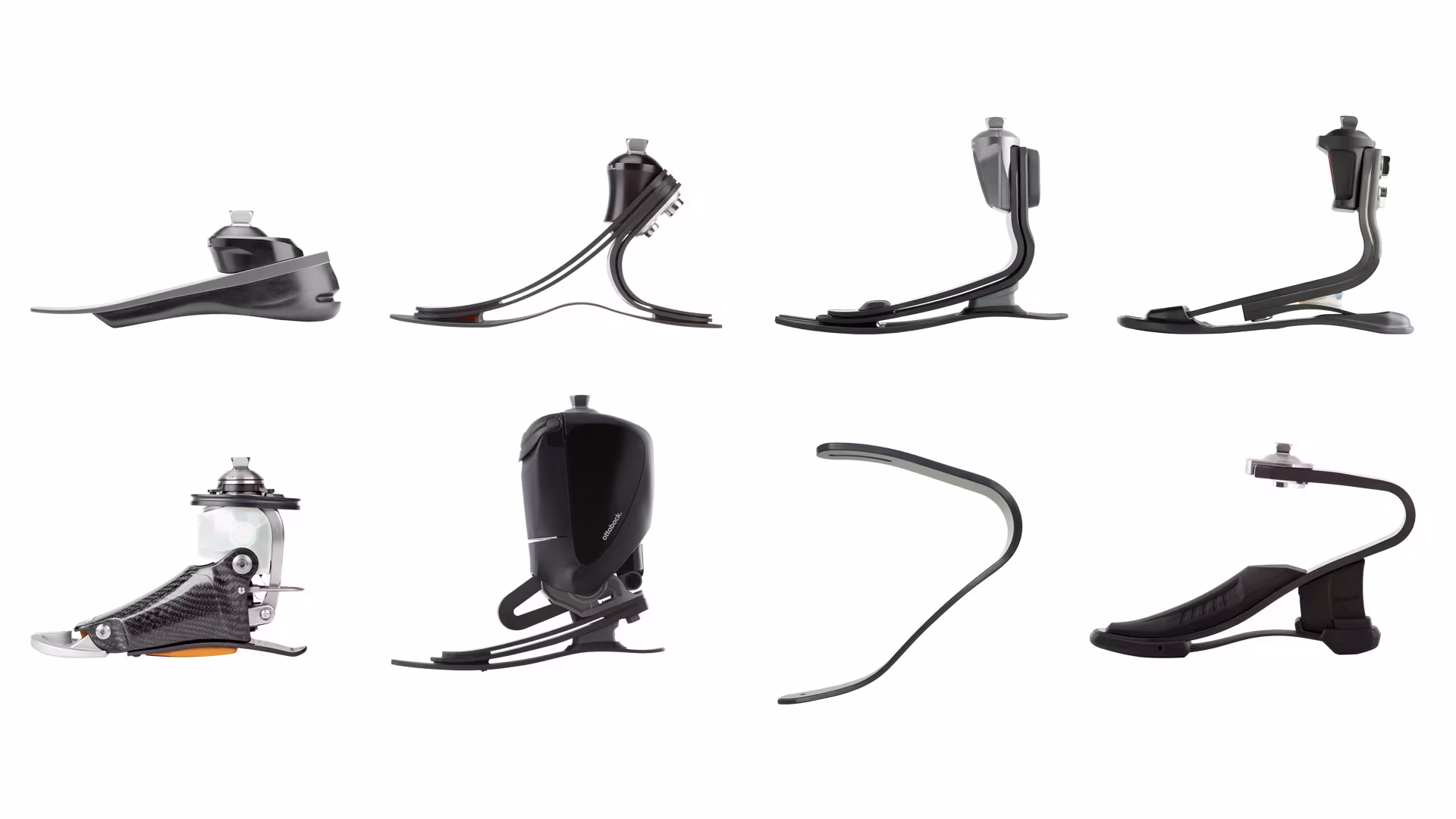 Une variété de prothèses de pieds en carbone fabriquées par Ottobock