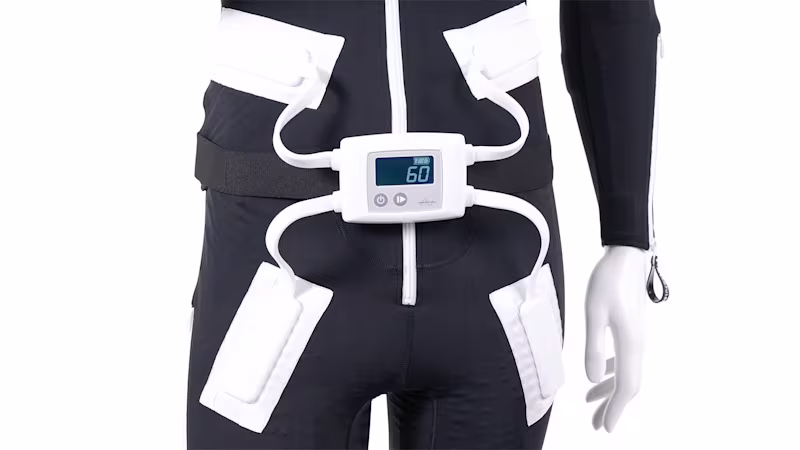 Close up image of Ottobock Exopulse Mollii Suit, focus on control unit