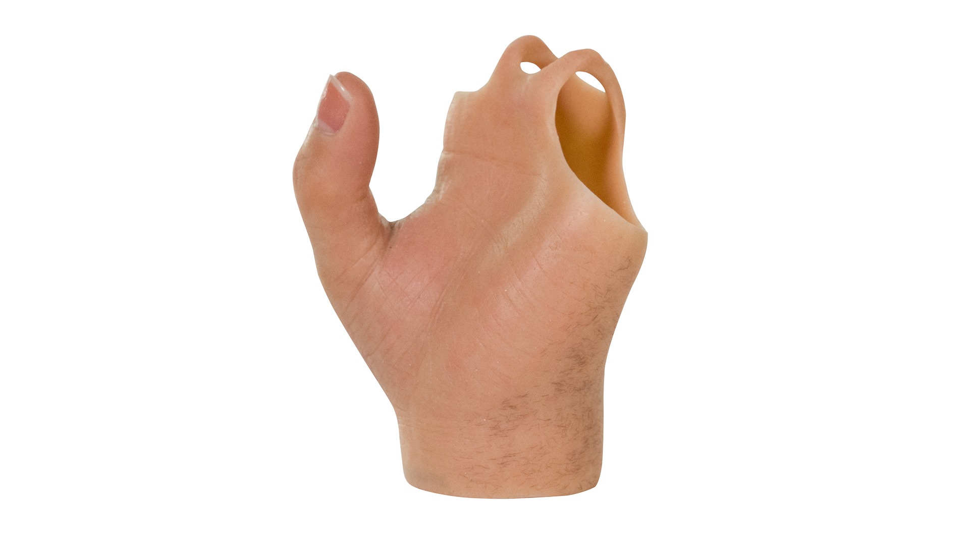 Mano parcial protésica de silicona personalizada.