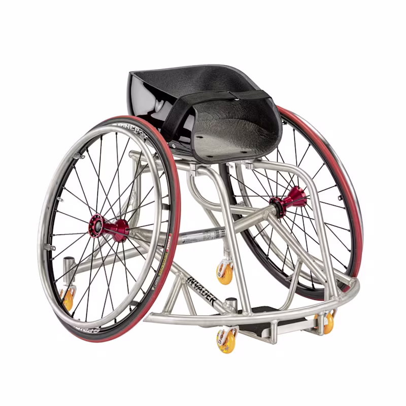 Discover the Invader Basketball wheelchair from Ottobock, featuring a seat shell and protective bar designed for high-performance sports. This extremely lightweight, stable, and durable wheelchair is perfect for athletes seeking top-level functionality and support. Discover the Invader Basketball wheelchair from Ottobock, featuring a seat shell and protective bar designed for high-performance sports. This extremely lightweight, stable, and durable wheelchair is perfect for athletes seeking top-level functionality and support.