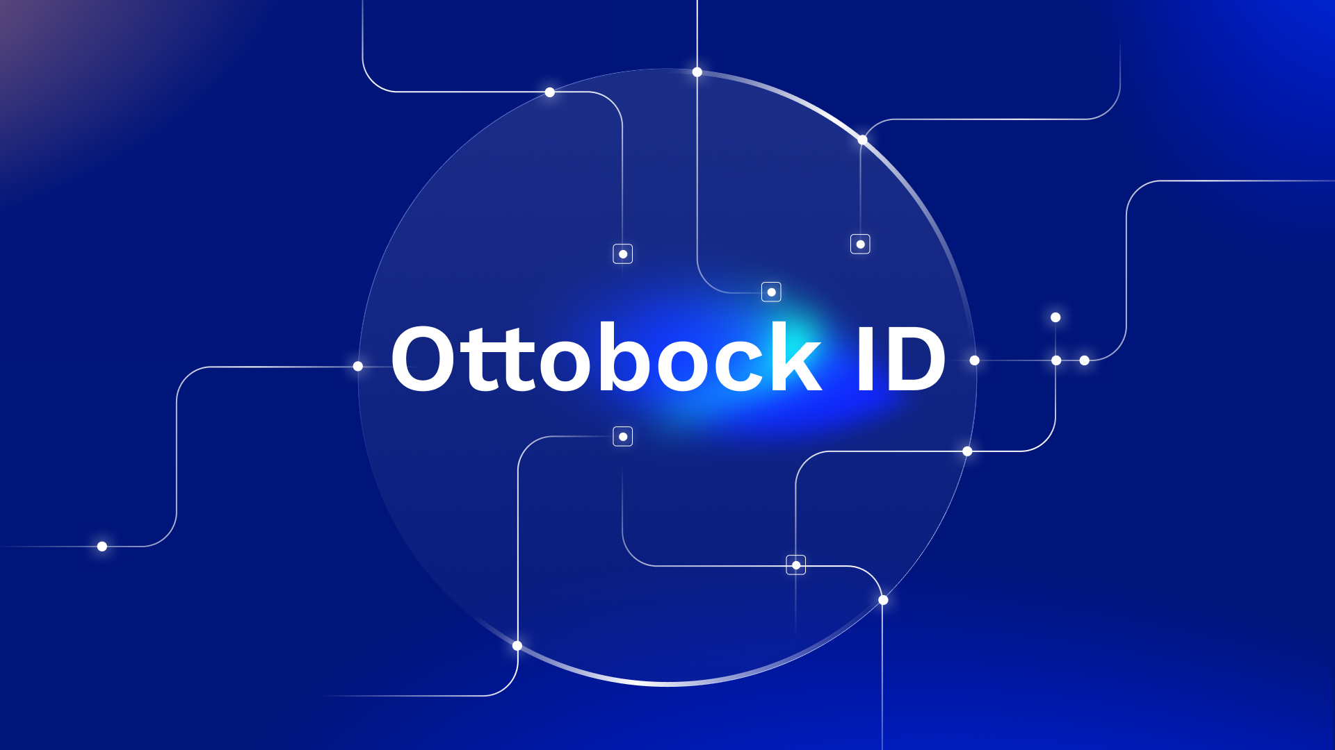 White text "Ottobock ID" on a blue background with abstract lines and glowing dots