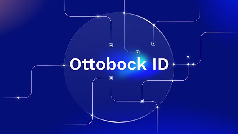 White text "Ottobock ID" on a blue background with abstract lines and glowing dots