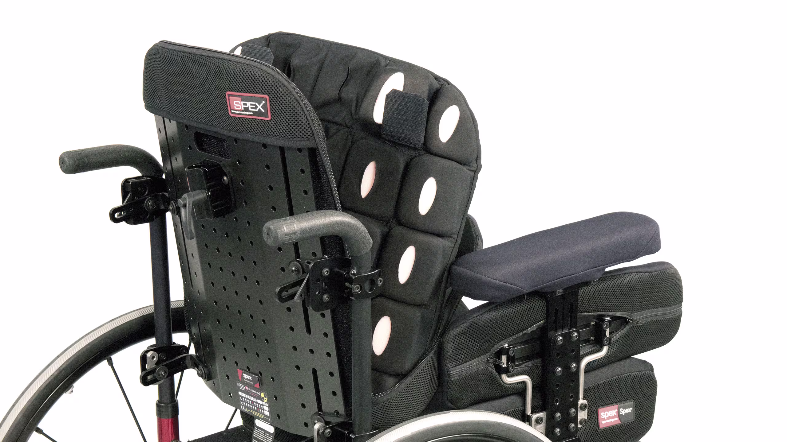 Dettaglio del sistema modulare di imbottiture a inserti rimovibili degli schienali Spex