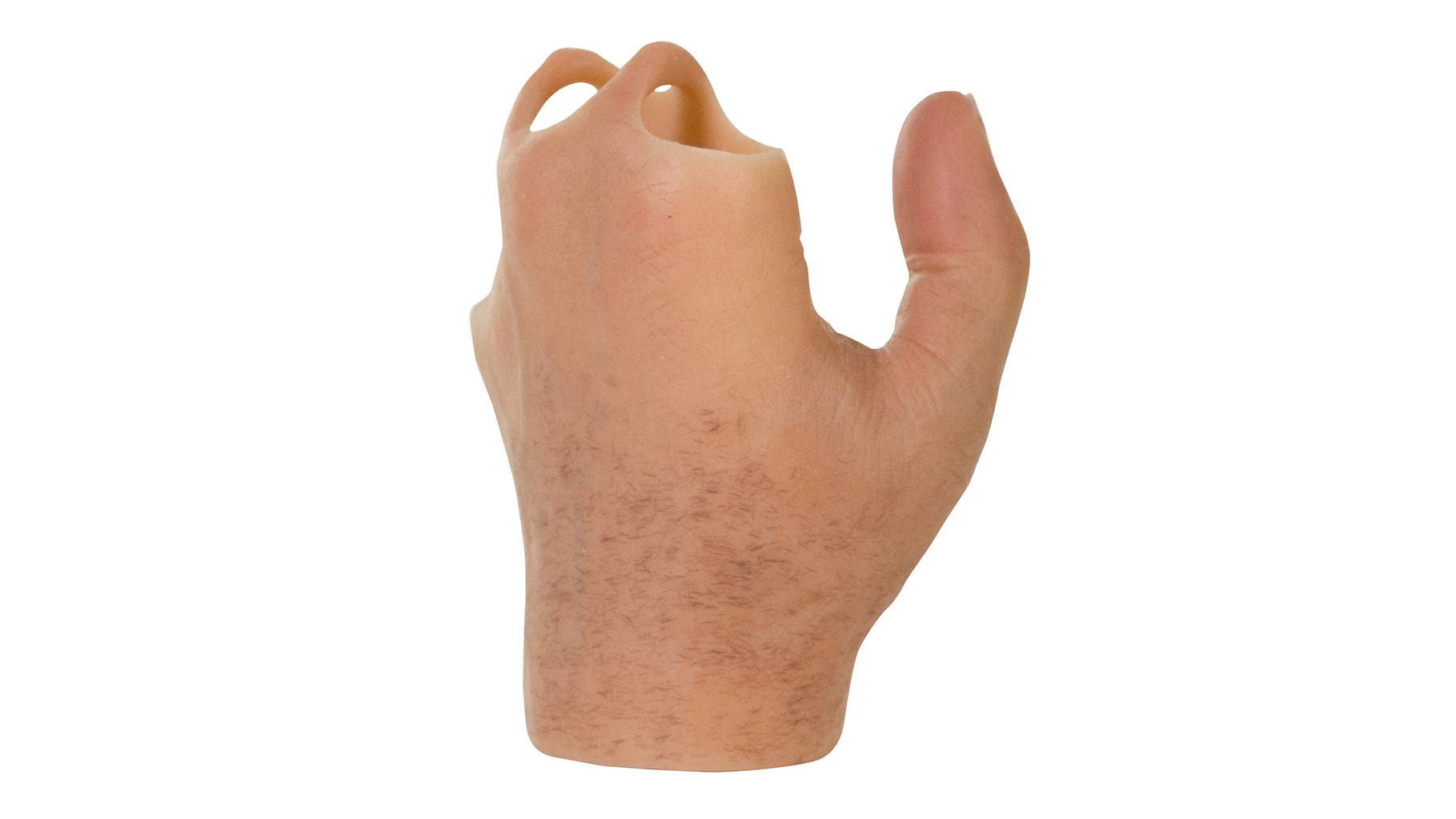 Mano parcial protésica de silicona personalizada.