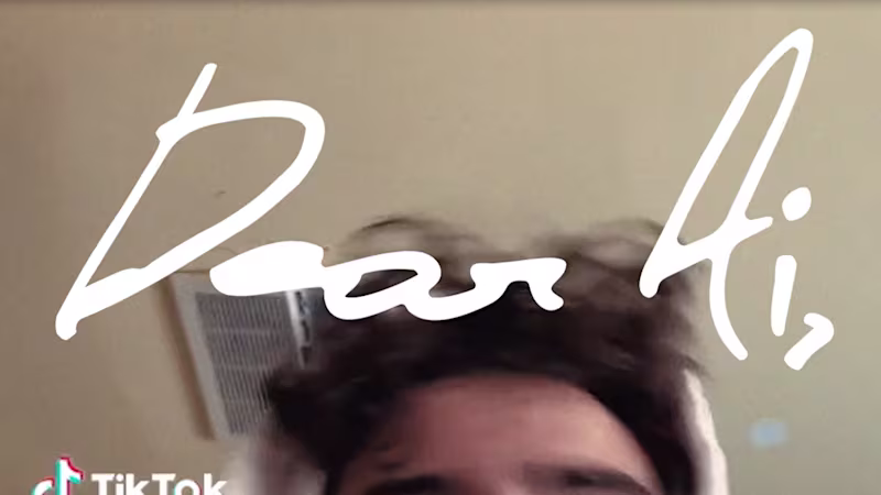 Goldmedaillengewinner Ezra French putzt seine Zähne mit „dear AI“ Text-Overlay auf der Bildgebung