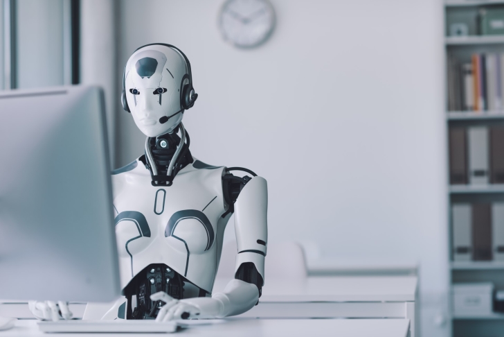 AI robot aan het werk achter een computer, zo ver zijn we nog niet
