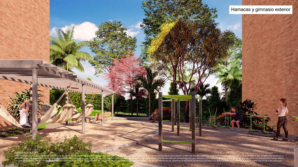 Render Guayacanes hamacas y gimnasio