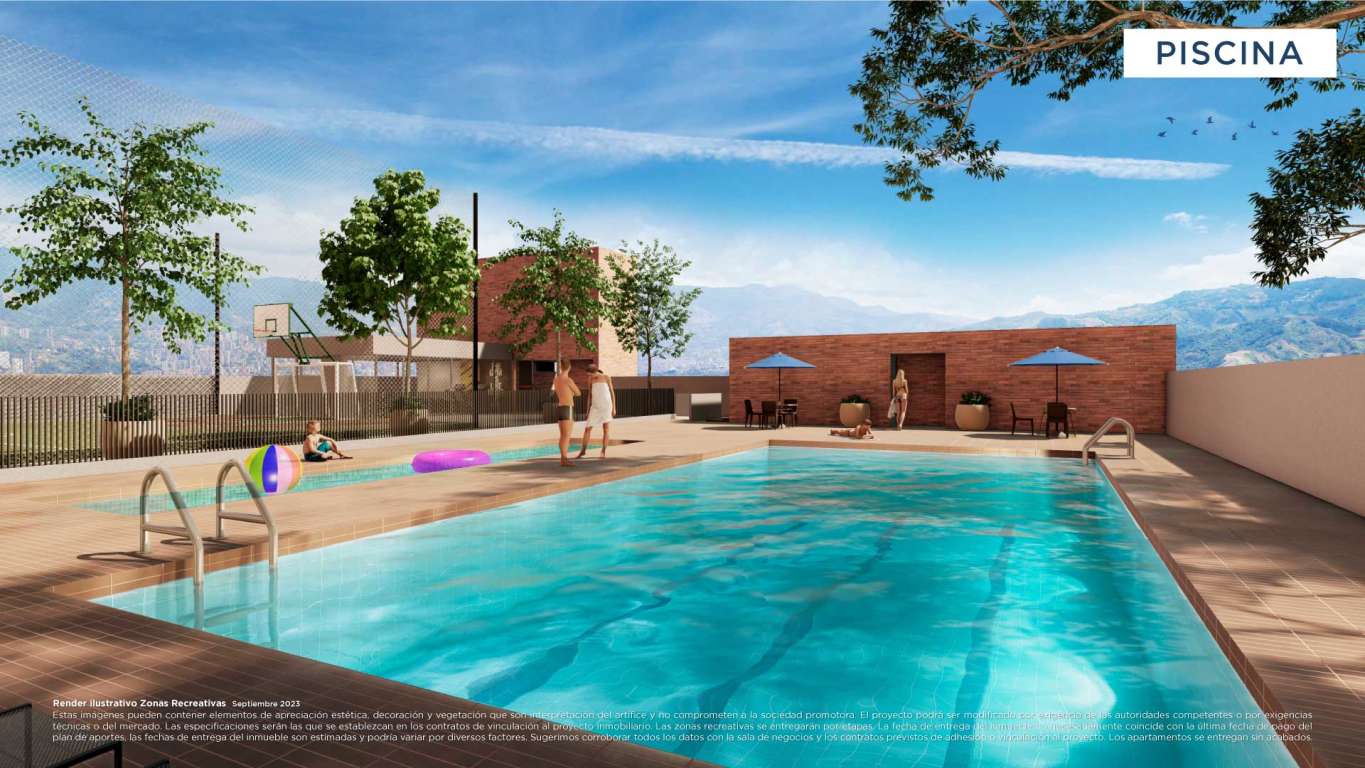 Render entre jardines piscina