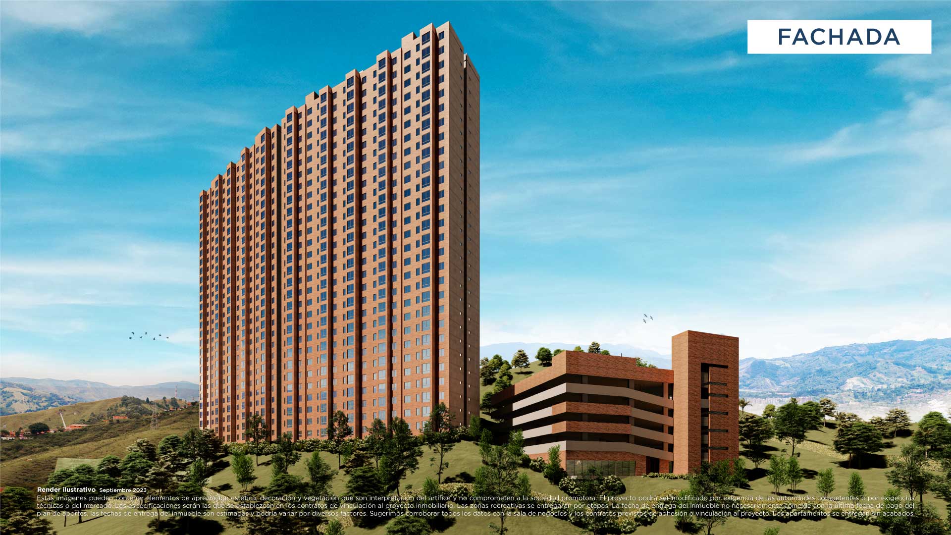 Render entre jardines fachada