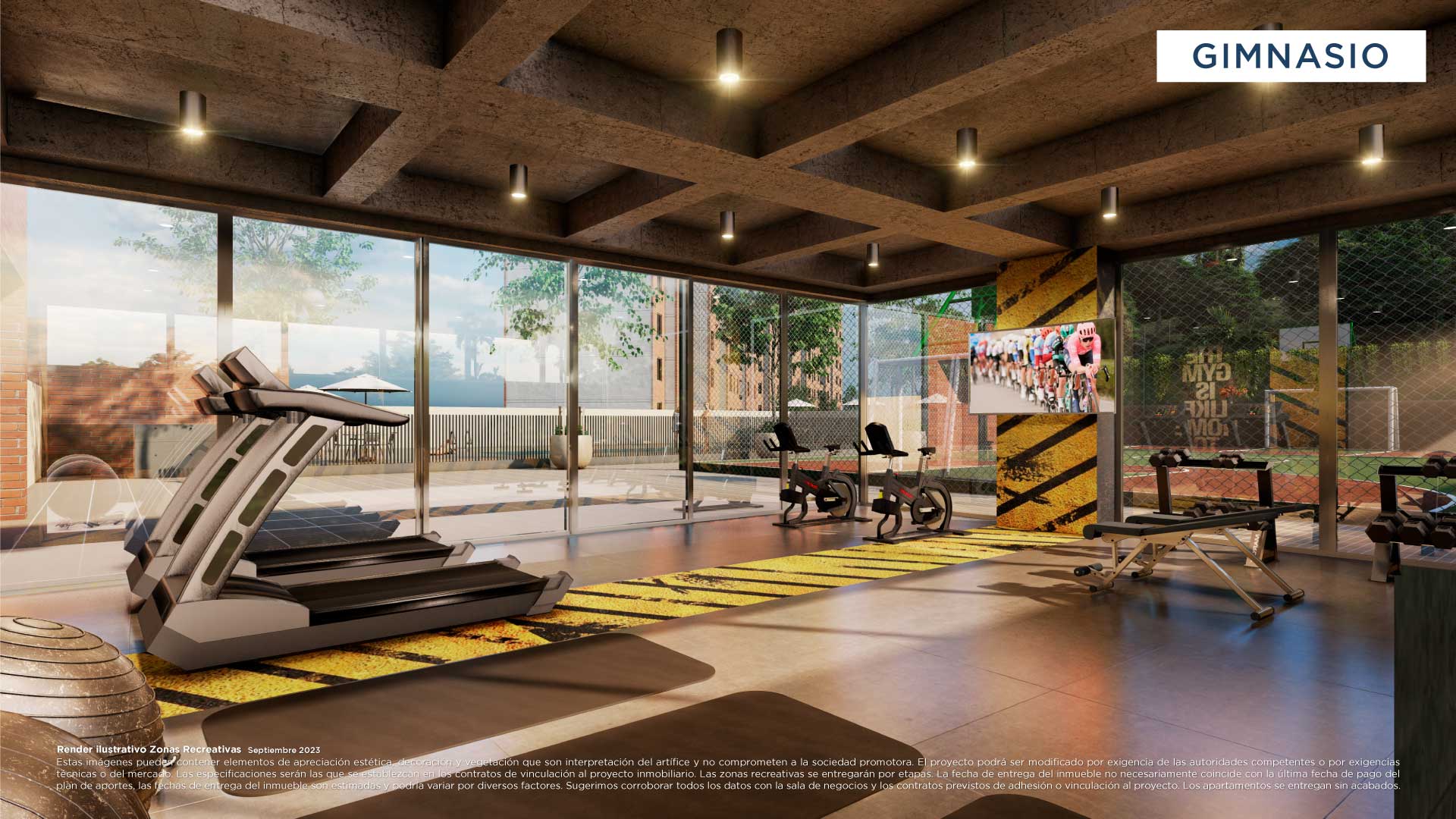 Render entre jardines gimnasio