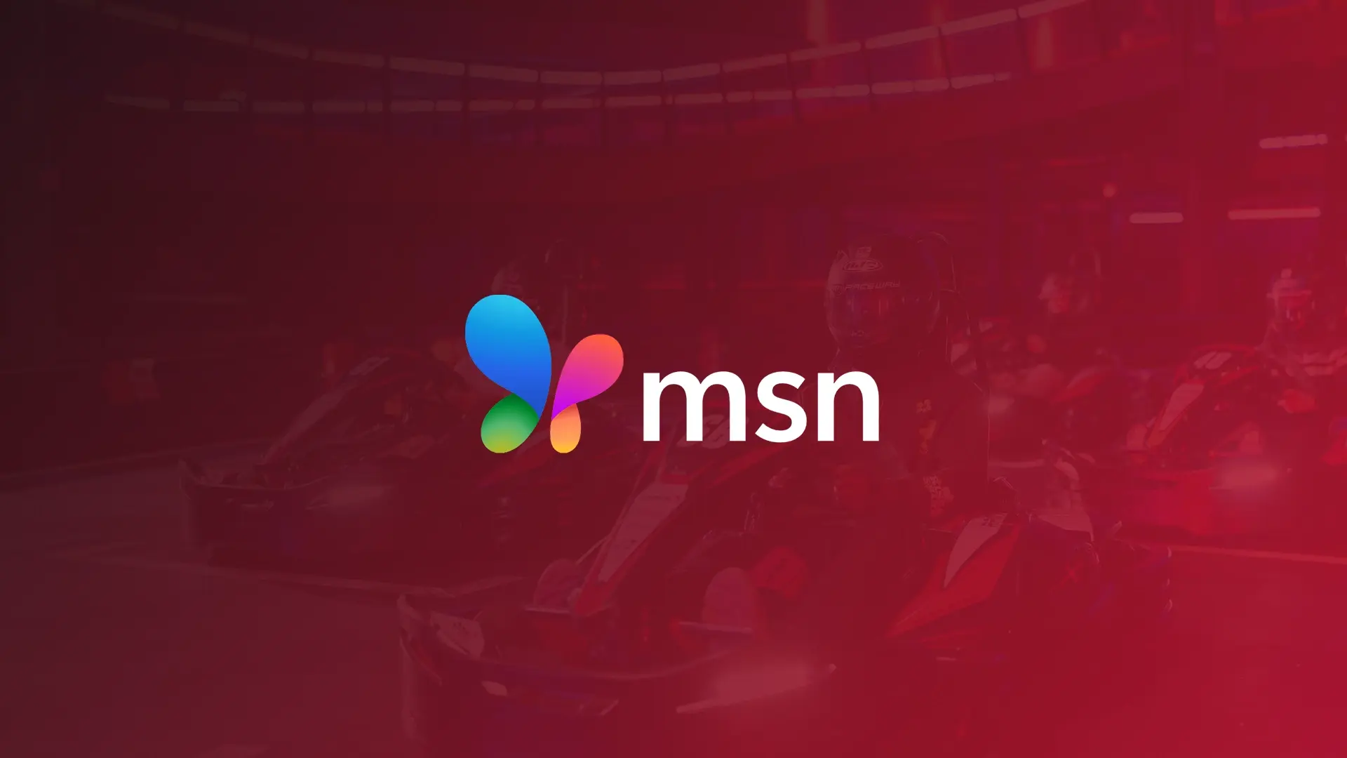 MSN logo displayed over a red-toned go-kart racing scene at RPM Raceway highlighting the world’s largest go-kart track record.