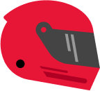 Illustration of a red motorcycle helmet with a dark visor. The helmet is shown in profile with the visor partially closed, and there is a black circular detail near the ear area. The illustration features simplified, minimalistic design lines.