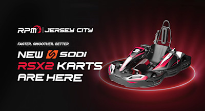 Race the new Sodi RSX2 karts at RPM Jersey City for faster smoother and more competitive racing with real time stats and better control.