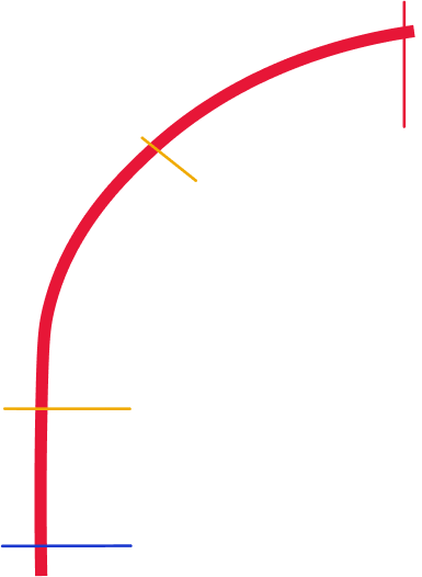 Diagram illustrating the optimal racing line through a corner. Key points are marked: the Braking Point, Turn-In Point, Apex, and Exit Point. The ideal path is shown in red, with arrows indicating the track direction. White lines outline the corner.