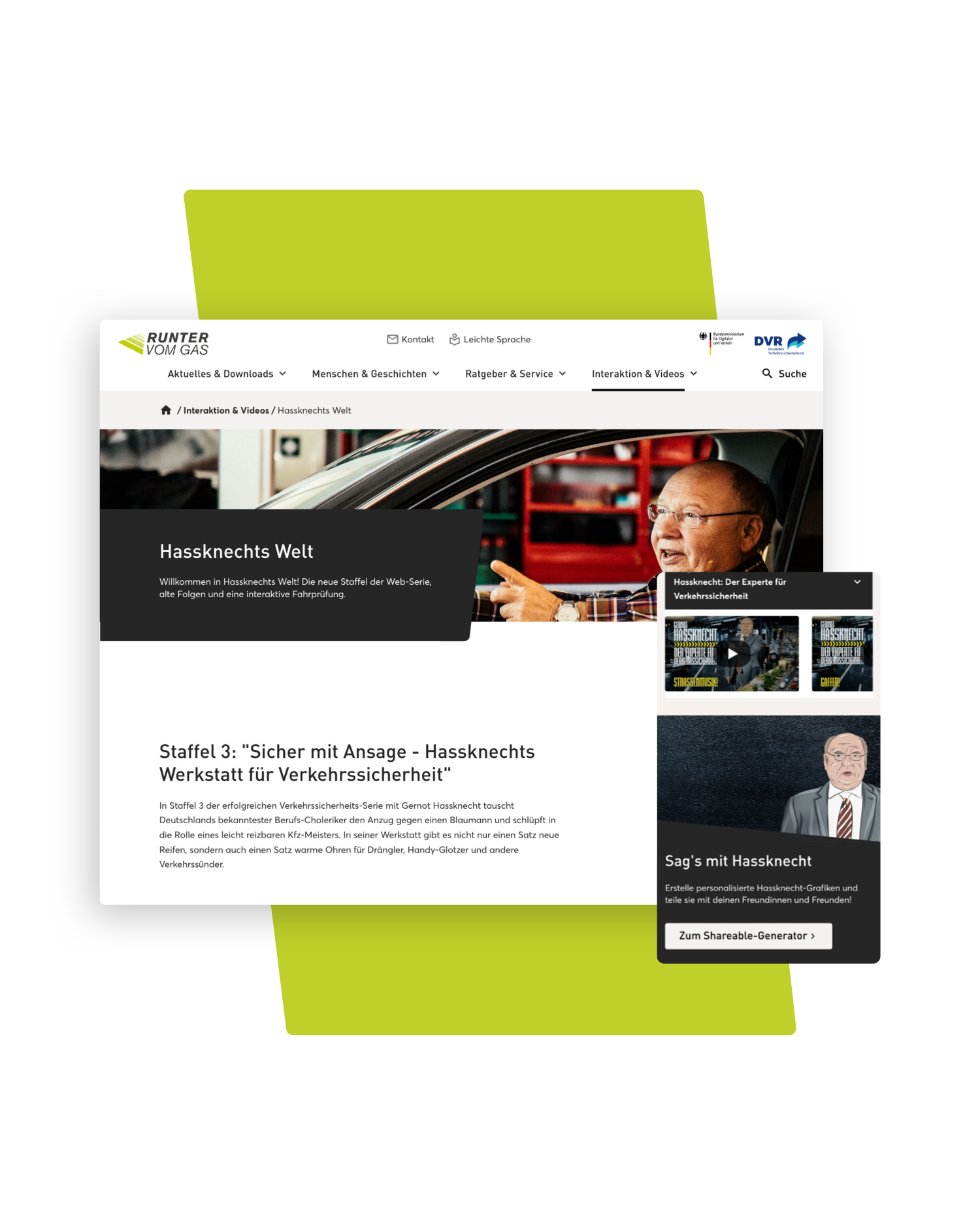 Bilder von RUNTER VOM GAS auf einem Handy und einem Tablet
