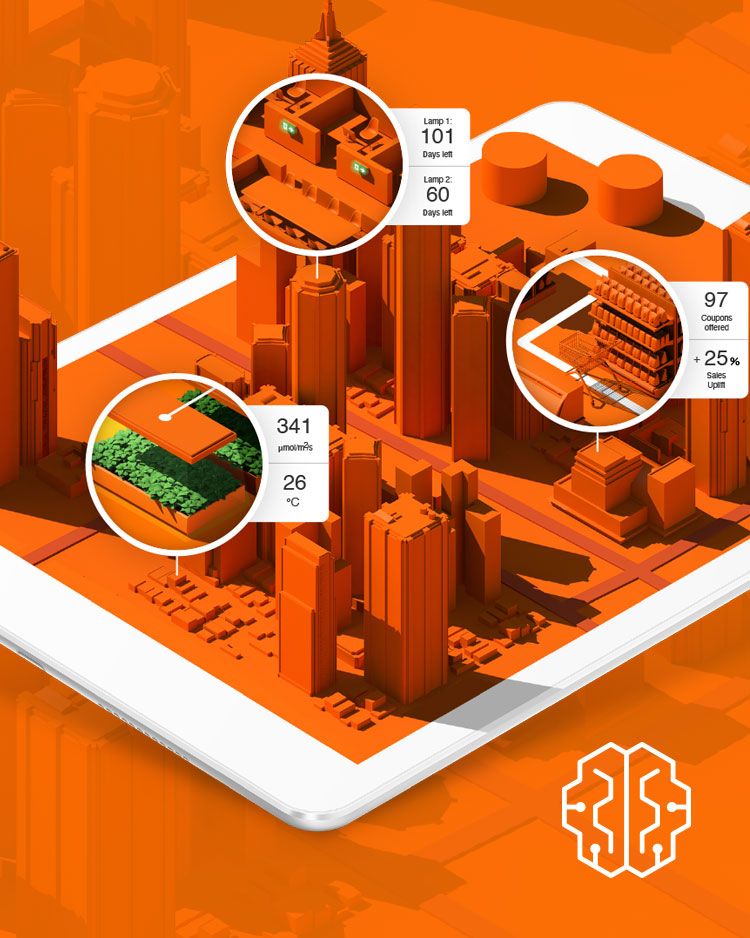Eine abstrakte Zeichnung einer Stadt in Orange