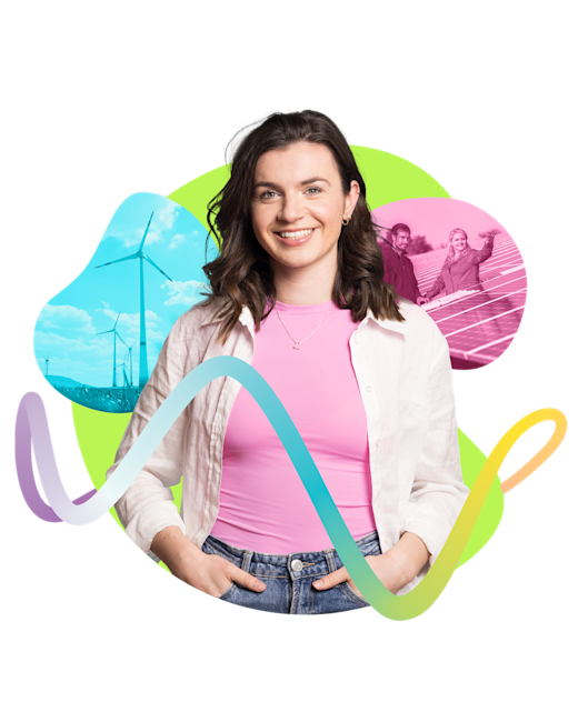 Case | JUWI EB | Gallery 4 Eine Frau steht lächelnd vor einem bunten Hintergrund