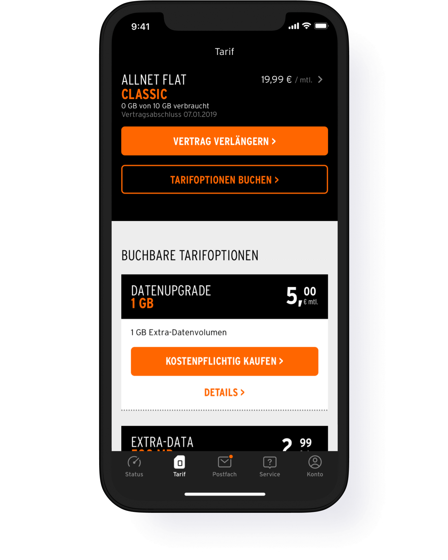 Auf einem Handy ist die Vertragsverlängerung für Otelo ALLNET FLAT CLASSIC zusehen