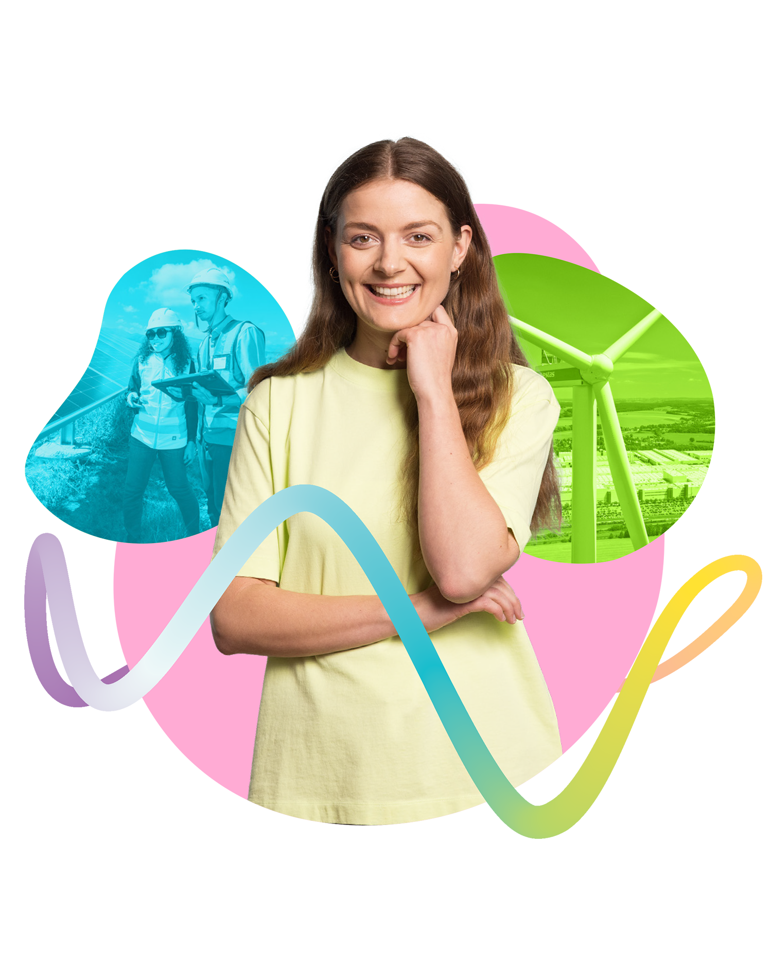 vor einem bunten Hintergrund 