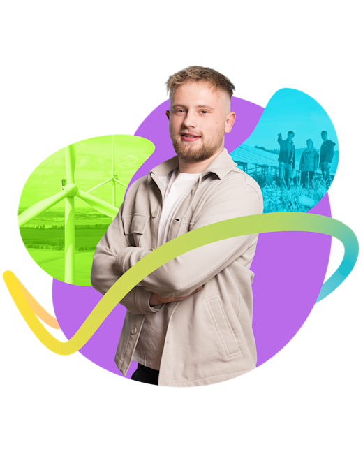 Case | JUWI EB | Gallery 3 Ein Mann steht mit verschränkten Armen vor einem bunten Hintergrund