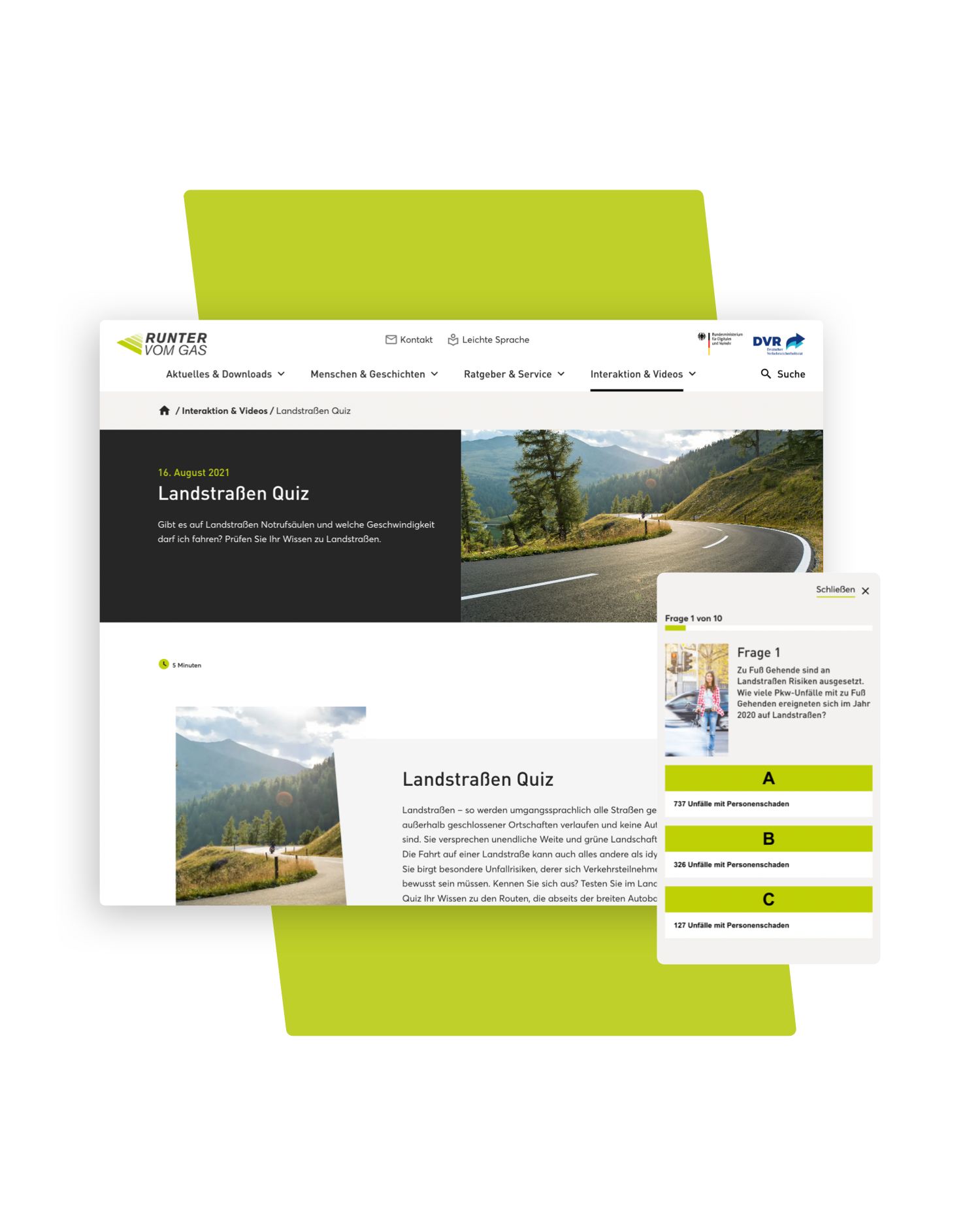 Bilder von RUNTER VOM GAS auf einem Handy und einem Tablet
