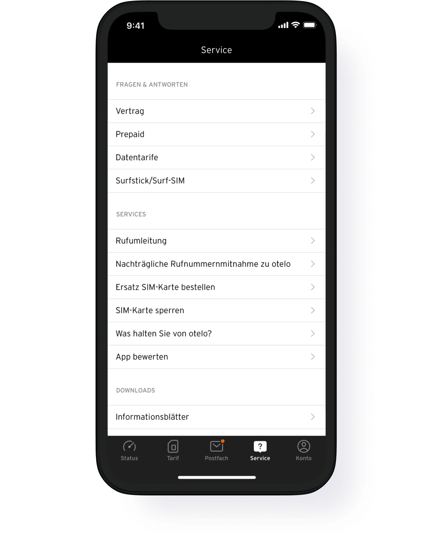 Auf einem Handy ist der Otelo Service FRAGEN & ANTWORTEN zusehen 