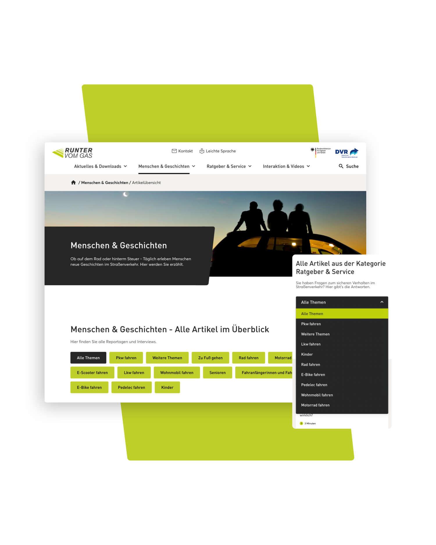 Bilder von RUNTER VOM GAS auf einem Handy und einem Tablet
