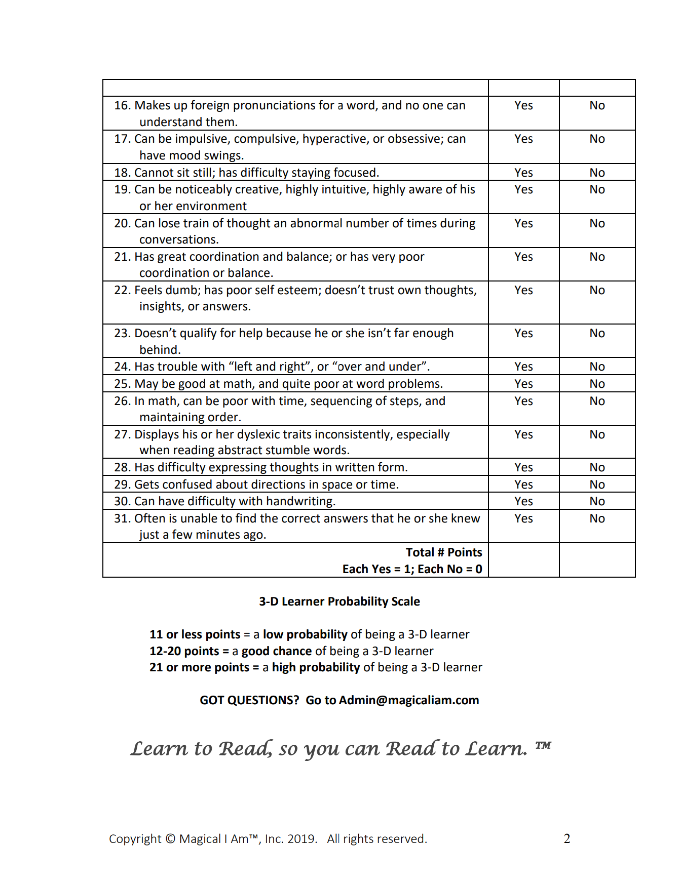 Dyslexic 3-D Learner Assessment page 2