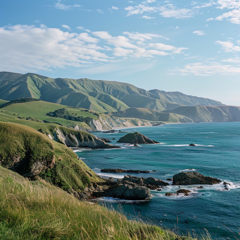 a typical scene of  the new zealand coast