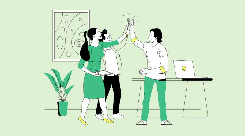 Employees high-fiving each other