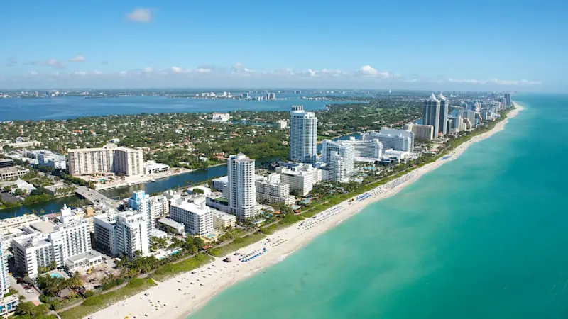 Aerial shot of the Miami skyline.