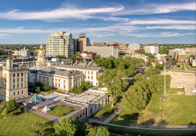 an aerial shot of new jersey buildings