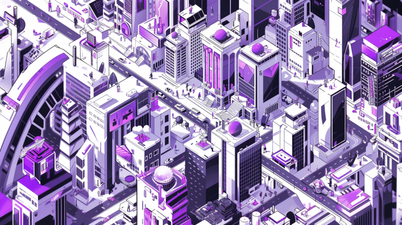 Aerial view of purple city