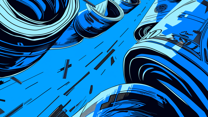 A blue toned cartoon illustration of giant money rolls