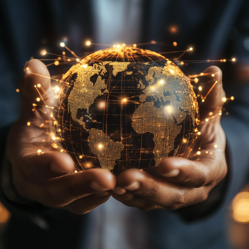 Abstract image of hands holding a globe